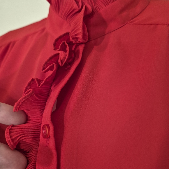 Pretty Red Vintage Blouse with Ruffle Detail D'Allaird's - Picture 6 of 7
